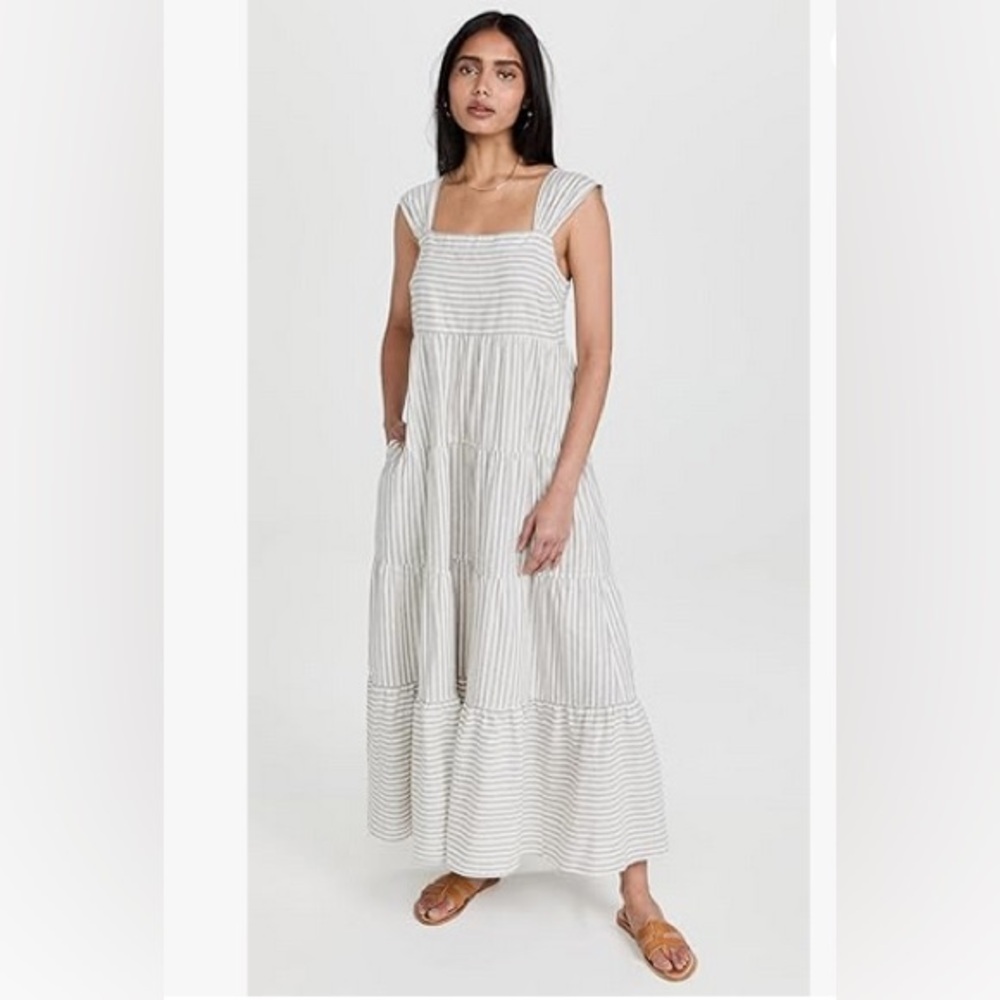 Madewell grey and white stripped maxi dress